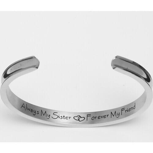 Cross-border dedicatedtoarcslot inscriptionAlwaymysister titanium steel C-shaped open bracelet braceletmanufacturersdirectsales