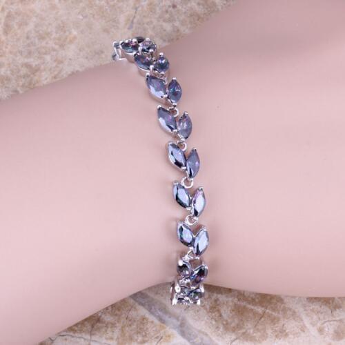 Stunning Rainbow Mystic Cubic Zirconia Silver Plated Link Chain Bracelet 6.5 - 7.5 inch & Gift Bag S0819