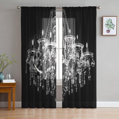 Luxury Tulle Curtains Crystal Lamp Candle Living Room Kitchen Chiffon Curtain Youth Bedroom Sheer Floor Valance Curtain