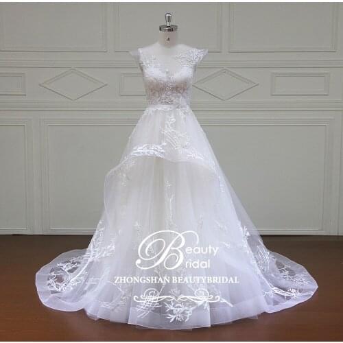 100% Real Photos Luxury Wedding Dresses Royal Train lace A-Line Cap Sleeve Wedding Dress 2019 Vestido XF16042