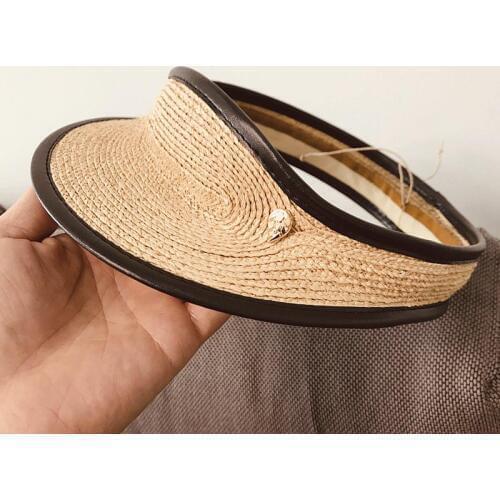 2020 New Fashion Summer Hat Women Raffia Sun Hat Adjustale Holiday Beach Hat Female Short Brim Straw Visor Hat Empty Top Derby