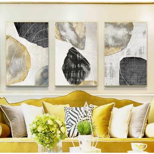 Modern Nordic Gold Black Gray Stone Wall Art Canvas Painting Abstract Art Poster Print Wall Picture for Living Room Home Decor