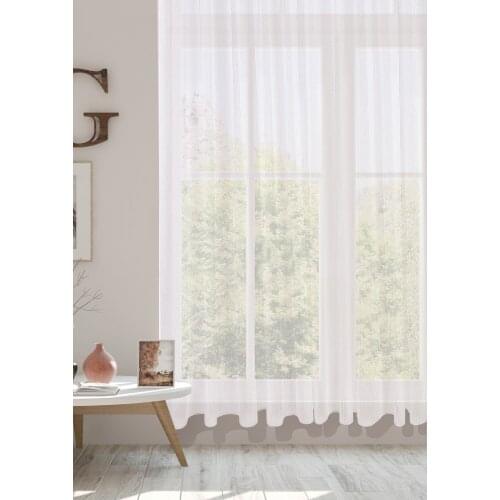 Ecru Snowfall Patterned Tulle Curtain You Can Attach Flat Sewing and Use Directly