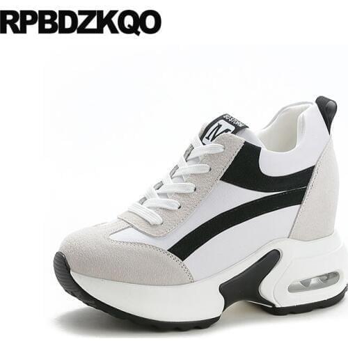 High Heels Fashion Women Pumps Lace Up Casual Harajuku Round Toe Platform Shoes Mesh Footwear Hidden Increase Creepers White