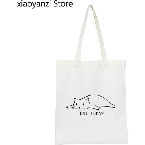 NOT TODAY cute cat Print Casual Funny Shopping Bag Hipster Eco friendly Reusable Grocery Tote Handbag Lightweight Shoulder Bags