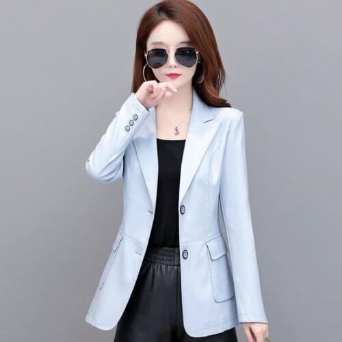 Women Elegant Faux Leather Jackets And Blazers Plus Size Pu Leather Coat Ladies Soft Faux Sheepskin Jackets Female Outerwear