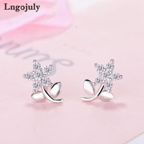 New Women Earrings 100% 925 Sterling Silver Women Zirconia Flower Stud Earrings For Women Girl Party Silver 925 Jewelry Gift