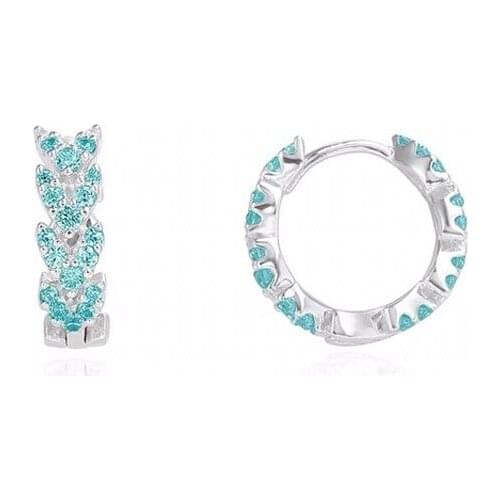 SLJELY High Quality Solid 925 Sterling Silver Blue Heart Ears of Wheat Small Hoop Earrings Cubic Zirconia Women Fashion Jewelry