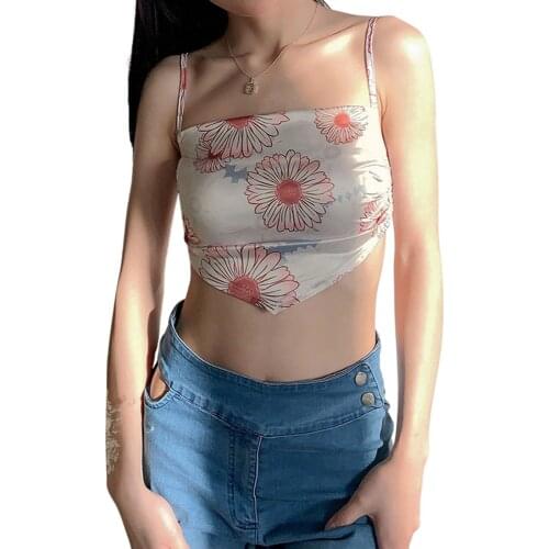 Womens Crop Cami Tops, Spaghetti Strap Sleeveless Floral Print Zip Back Ruched Tank Tops