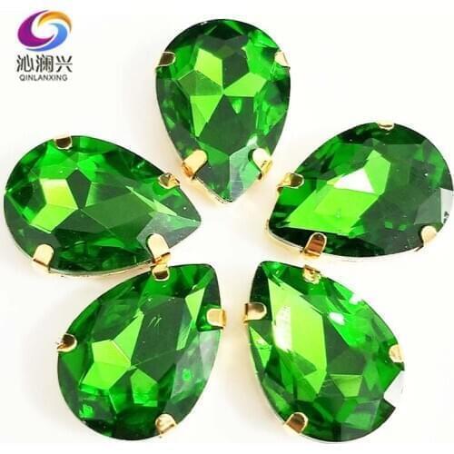 Golden bottom Grass green DR shape High quality AAA Glass Crystal sew on claw rhinestones,Diy/Clothing accessories SWSG21