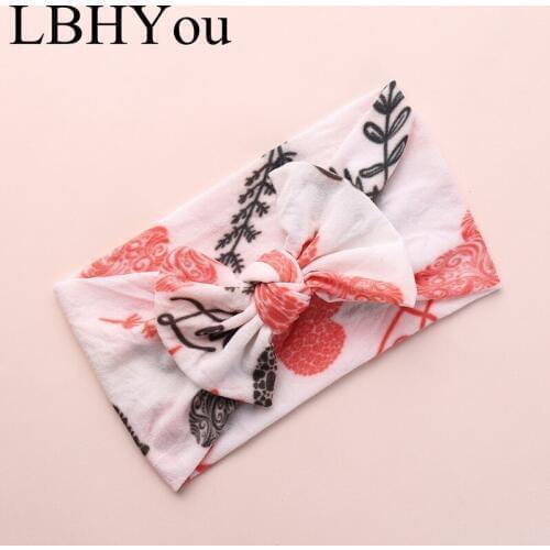 1pcs Floral Printed Nylon Baby Headbands, Fruit Print Knot Bow Nylon Head Wrap Wide Turban Headband Baby Girls Hair Accessories