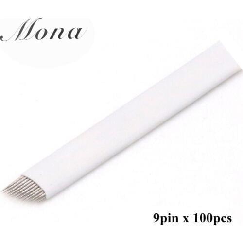 100 pcs 9 Pin Steel Needle Permanent Makeup Eyebrow Tattoo Blade Microblading Needles For Embroidery Manual Tattoo Pen