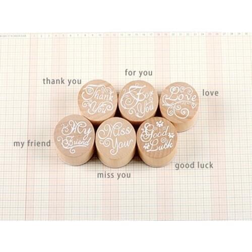 100pcs/lot Wooden Round Handwriting Wishes Sentiment Words Pattern Rubber Stamp Scrapbook Valentines Day blessing words