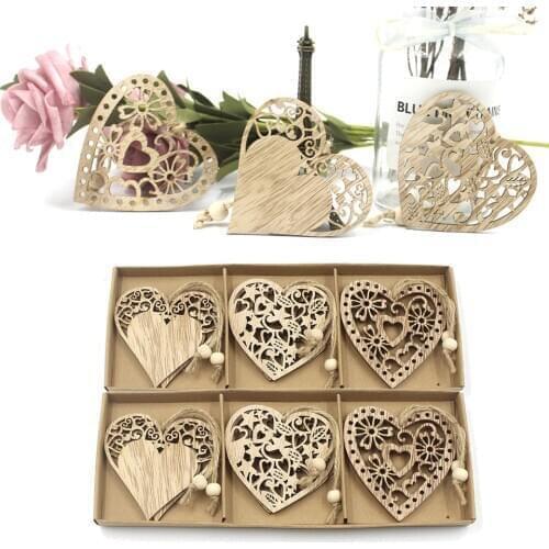 12PCS Lovely Heart Wooden Pendant Ornaments Christmas Vintage Hearts Hanging Decorations Wedding Party Valentines Day Gifts