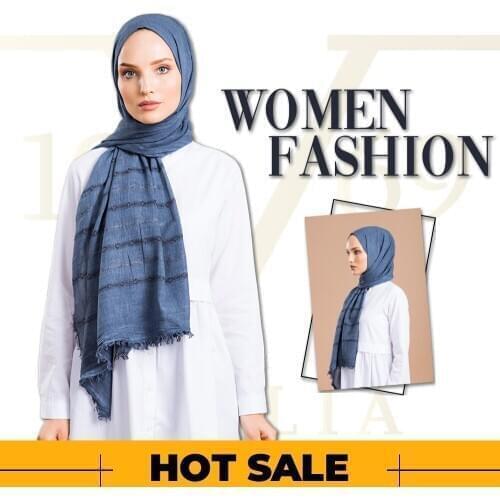 2020 Hot Sale Women 75x200 cm Navy Blue Cotton Shawl Silky Scarf Muslim Hijab Wrap Female Neck Warm Headband Face Mask Lady