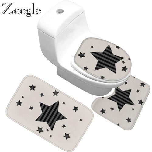 Zeegle 3Pcs/set Bathroom Mat Set Flannel Anti-Slip Kitchen Bath Rug Carpet Bathroom Toliet Mat Washable Shower Carpet