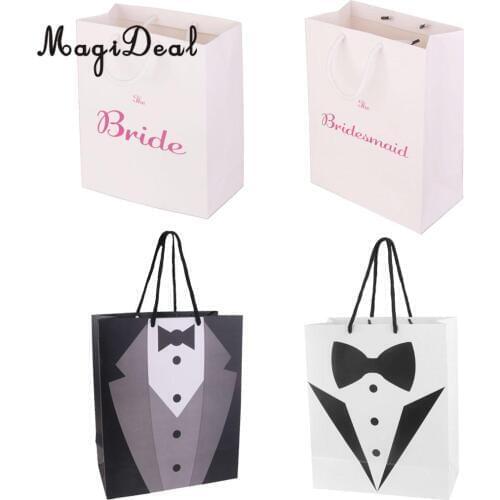 4pcs Novelty Bride Bridesmaid Printed Groom Tuxedo Pattern Present Keepsake Wedding Party Paper Gift Favor Handle Bags
