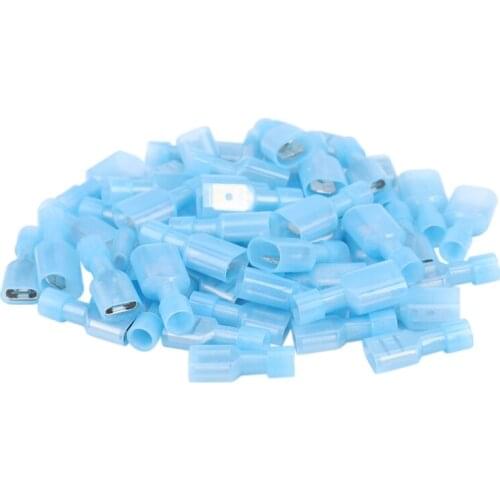 50pcs Female & Male Fully Insulated Wire Terminals Connector Nylon Spade Connectors Blue