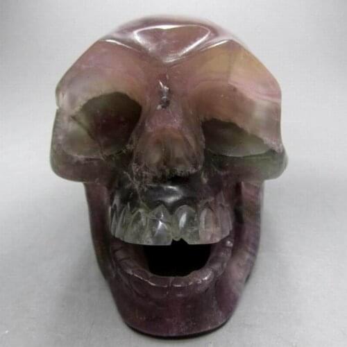 77mm/ 330g Fluorite Skull Handmade Stone Carving - crystals and stones healing Mineral specimen Home Decor feng shui XX0319/06M