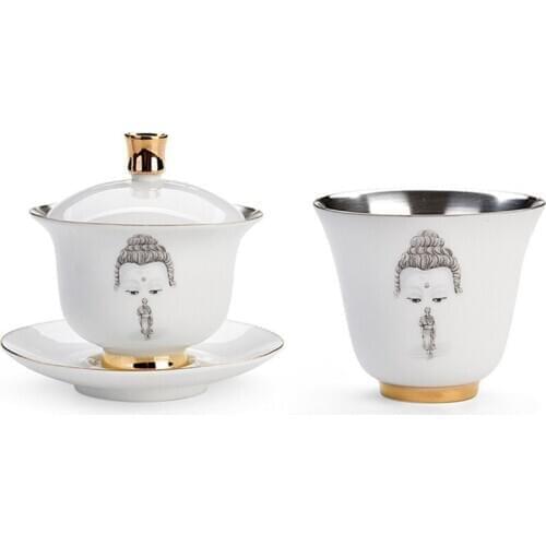 999 Silver tea tureen Buddha gai wan Bone China gaiwan tea porcelain pot set for travel Beautiful and easy kettle