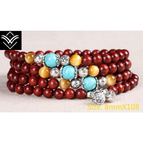 Lobular red sandalwood 108 Grain with Multiple Stones Budda Bead Bracelet