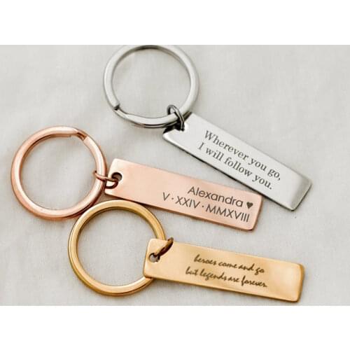 Mumuxingpersonalized Keychain Women Stainless Steel Classic Square Rectangle Engraved Phrase Keychain For Car Key Gift Boyfriend