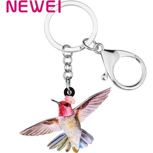Newei Acrylic Flying Hummingbird Bird Keychains Big Cute Animal Keyring Jewelry For Women Kid Lover Festival Gift Bag Decoration