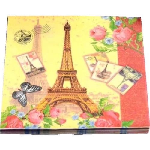 Disposable 20Pcs/lot Eiffel Tower Theme Decoupage Paper Napkin Facial Tissues Wedding Dinner Party Home Decoration 33*33cm