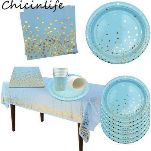 Polka Dot Gold Paper Cup Plates Napkins Happy Birthday Party Disposable Tableware Chrismtas New Year Wedding Decoration Supplies