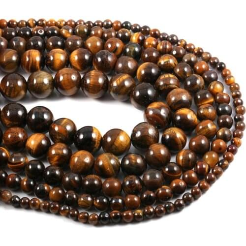 Natural Stone Beads Round Shape Golden Striped Loose Beads for Jewelry Necklace Bracelet Making Size 6mm / 8mm / 10mm / 12mm