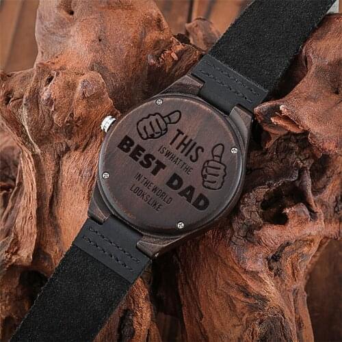 Natural Wood Watch Mens Quartz Genuine Leather Wrist Watches Personalized Engraved Best Dad Birthday Gift Male Wooden Timepiece