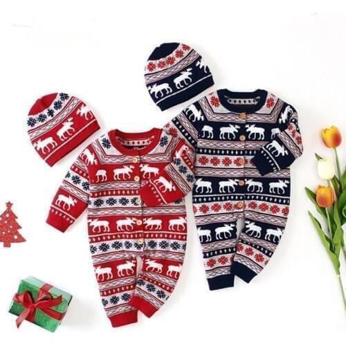 Baby Romper Christmas Knitted Baby Clothes Newborn Toddler Boys Girls Clothes Baby Costume 100% Cotton Infant Jumpsuit With Hat