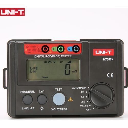UNI-T UT582+ Digital RCD (ELCB) Tester AUTO RAMP Leakage Circuit Breaker Meter with Mis-Operation Buzzer