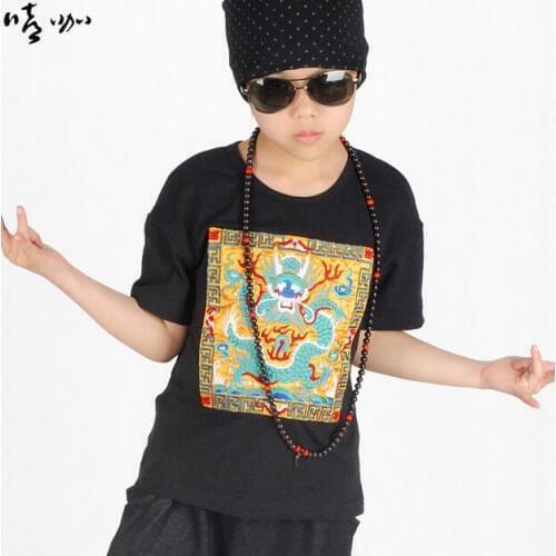 2017 Spring new fashion boy Tops o-neck tee short-sleeve Religious dragon print harem Hip hop T-shirt boys kids clothes t shirt