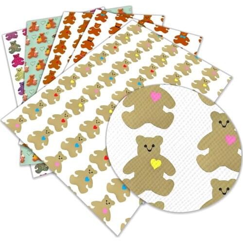 Cute Bear Pattern Printed Artificial Leather Cross Pattern DIY Sewing Material 22x30cm