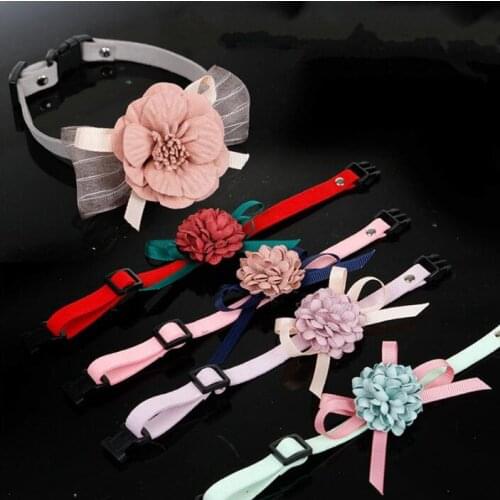 Cute Pets Adjustable Polyester Dog Collars Puppy Pet Collars with Bowknot and flower Necklace Collar For Dogs Cat collars perro