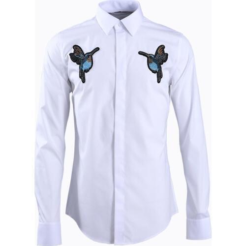 Double Birds Embroidery Shirt men 2019 Brand Business male Long sleeve Dress Shirts Solid color Slim Camisas Plus size 4XL 3XL