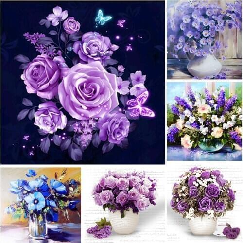 New Purple Flowers Diamond Mosaic 5D DIY Diamond Painting Rose Handwork Cross Stitch Kit KB128