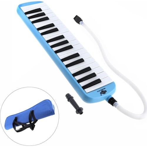32 Key Blue Harmonica Melodica Teaching Keyboard Instruments with Deluxe Carrying Case for Beginner / Performance