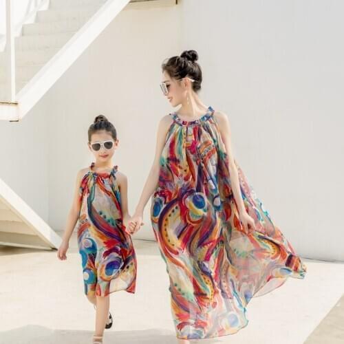 Mother and Daughter Clothes Summer Family Matching Clothes Dress for Girl and Woman Dress