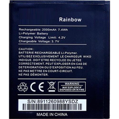 Rechargeable Mobile Phone Battery For Wiko Rainbow Battery 2000mah 7.4Wh 3.7V Lithium Backup Phone Accumulator Bateria