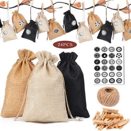 Christmas Linen Bags Burlap Drawstrings Gift Bags Candy Pouch 3 Colors natural linen fabric odorless Multi-scene Use
