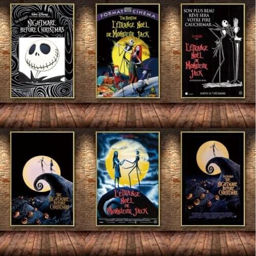 Self-adhesive Wall Sticker Cartoon Nightmare Before Christmas Anime Jack and Sally Poster Prints Wall Art Picture Living Room