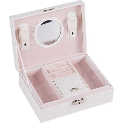 Jewelry Box For Women, 2 Layers Jewelry Storage Case With Mirror Jewelry Organizer For Necklace Earrings Bracelets White