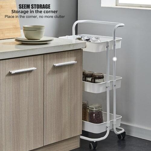 3 Tiers Rolling Utility Cart Kitchen Trolleys Organizer with Lockable Wheel Handle Multifunction Heavy Duty for Kitchen Bedroom