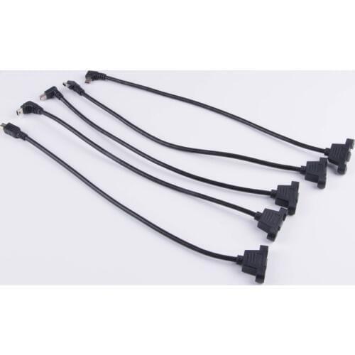 Panel Mount Type 90 Degree Angled Mini USB 5Pin Male to Female Extension Adapter Cable Data Cable with Screws 30/50cm