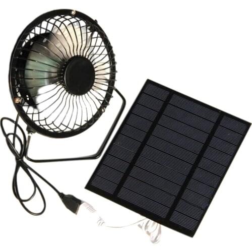 5W 5V Solar Panel Powered Fan, Mini Portable Ventilation Cooling Fan 4-Inch USB Portable Fan for Camping Yacht Dog House