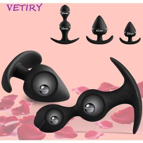 VETIRY Silicone Anal Plug Metal Balls Insides Anal Beads Trainer Butt Plug Sex Toys For Women Men Prostate Massager Masturbation