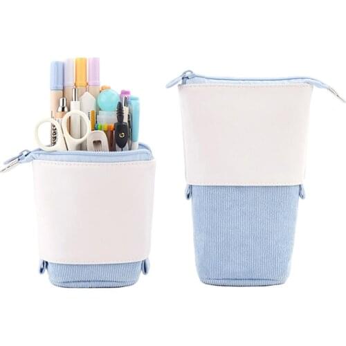 Pop-up Pencil Case Telescopic Holder Stationery Case PU Corduroy Stand-up Transformer Bag Large Capacity Gift For Kids