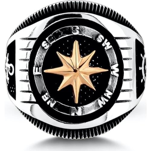 Anchor Motif with Compass Model Ring High Quality Fashionable Sailor Men Jewelry Solid 925 Sterling Silver
